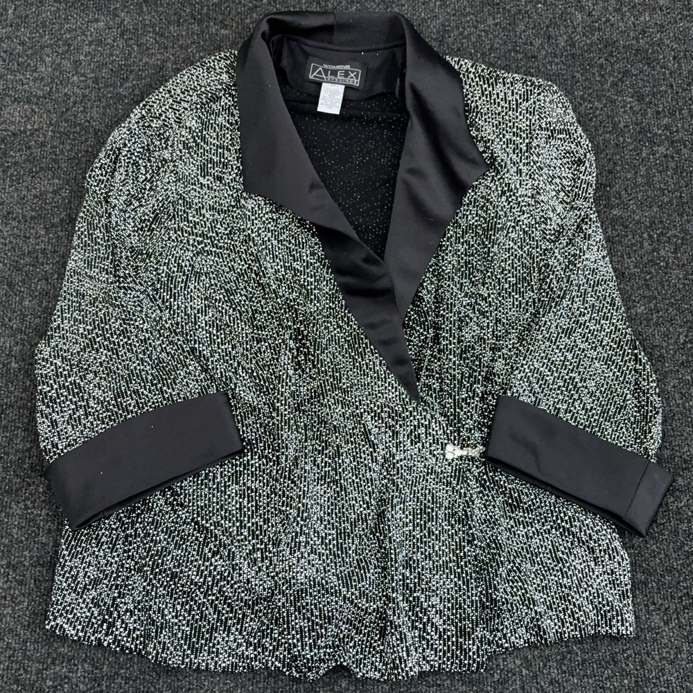 Alex Evenings Blazer Womens Plus 3X Black Flecked Satin Tuxedo Shawl Collar